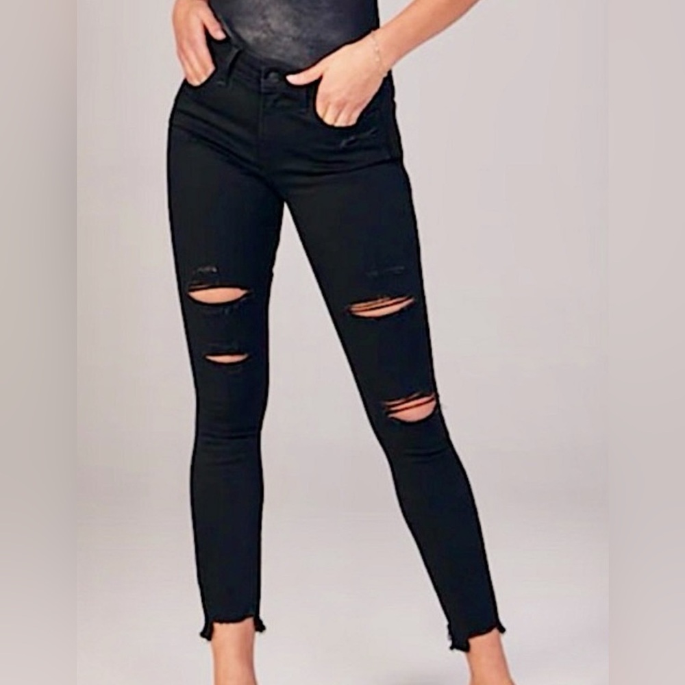 Abercrombie & Fitch Black Super Skinny Ankle Distressed Jeans